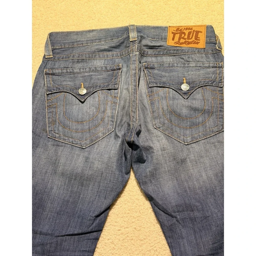 True Religion Ricky Jeans Mens 34 Made In USA Bootcut Flap Pocket Blue Denim Y2K